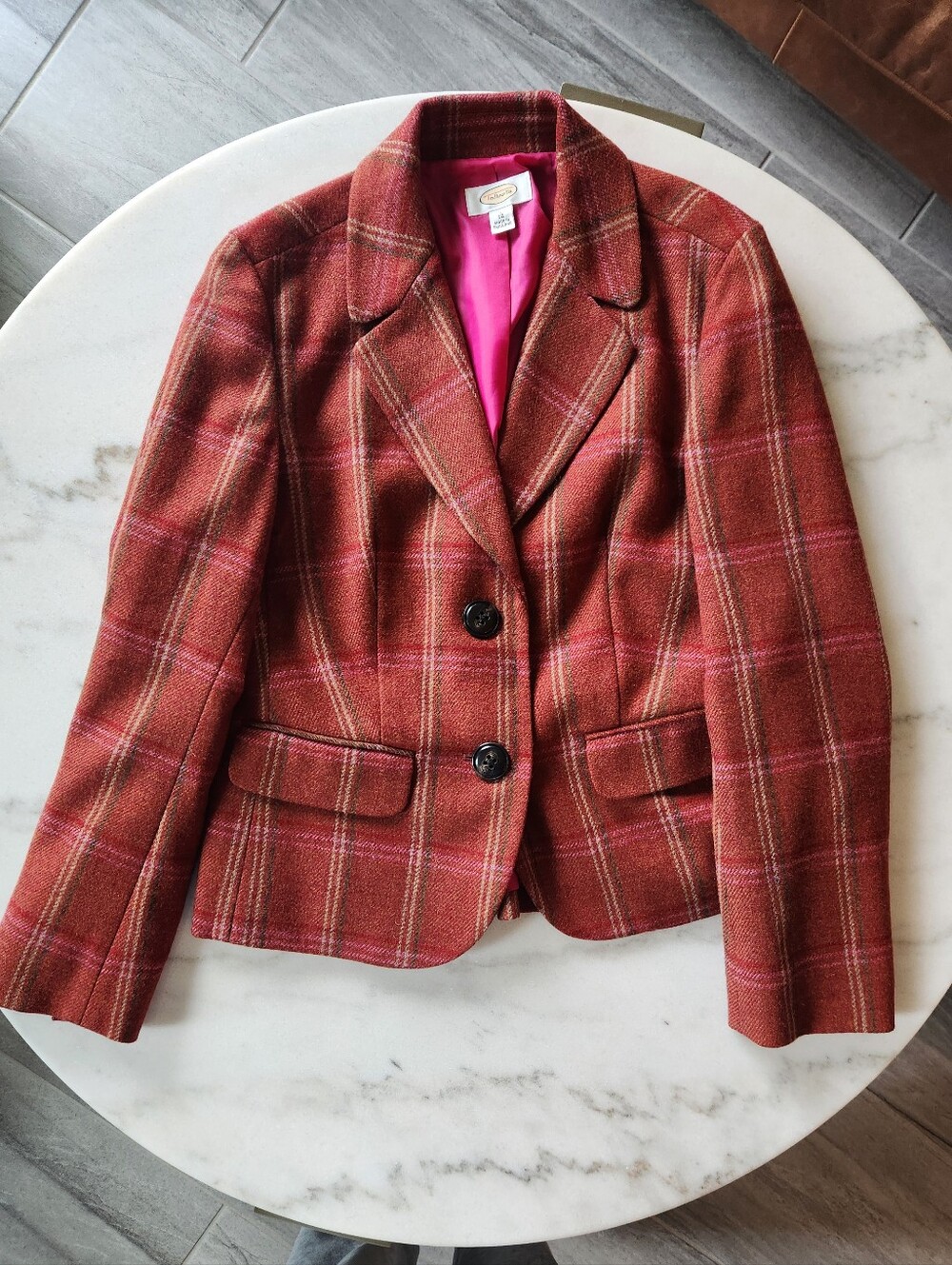 Talbots Sienna Red  100% wool plaid blazer Size 12